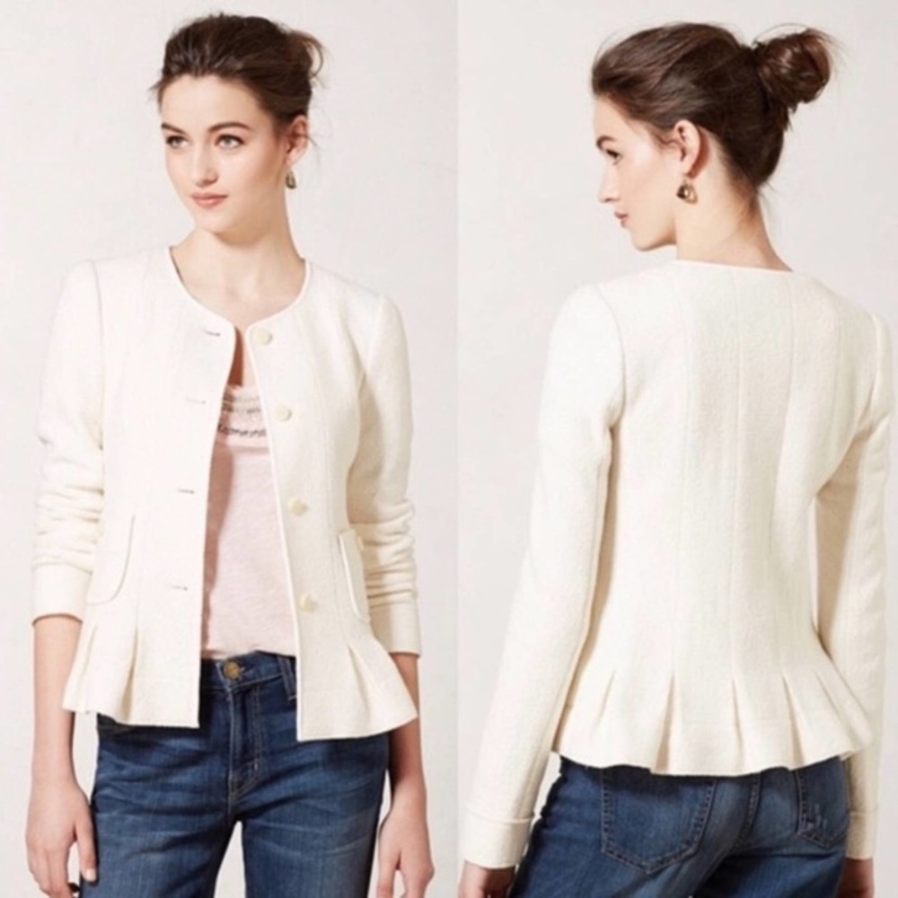 Anthropologie Elevenses Francie Cream Jacket